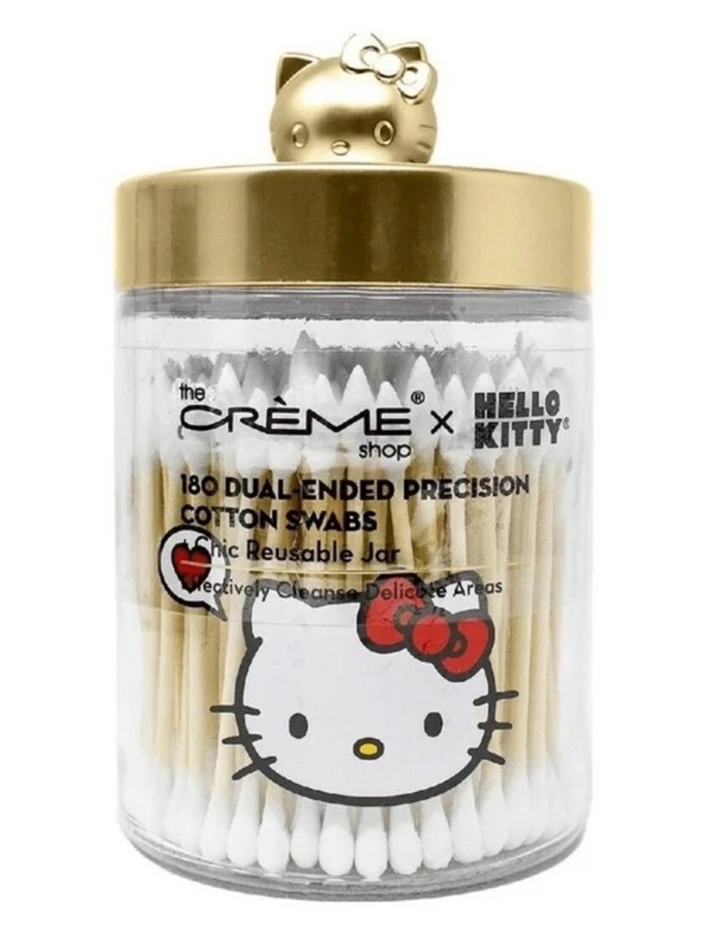 Hello Kitty x The Creme Shop Precision Cotton Swabs in Reusable Glass Jar